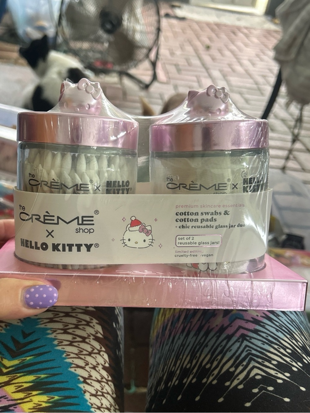 The Crème Shop x Hello Kitty Pink Reusable Glass Jar Duo - Cotton Swabs & Pads